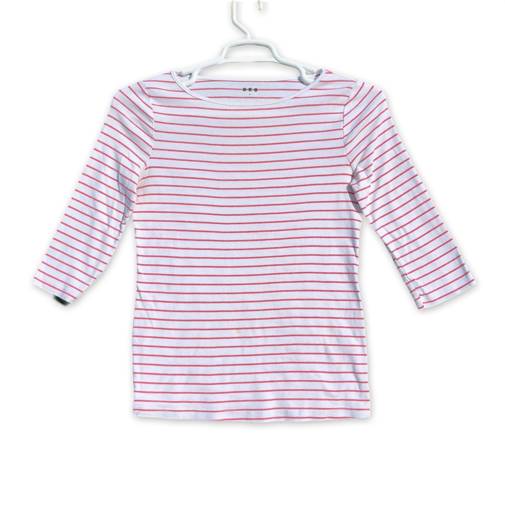 Three Dots Striped Boatneck Top Womens M Red White 3/4 Sleeve California USA‎